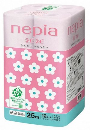 NEPIA "Nepi Nepi" Туалетная бумага двухслойная, аромат сакуры, 12 рулонов по 25м