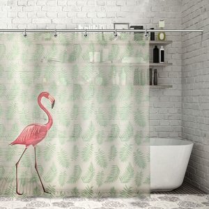 Штора для ванной 180?180 см "Тропический фламинго", EVA