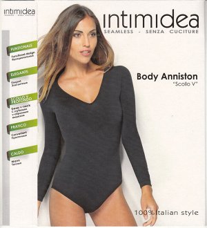 Intimidea BODY ANNISTON, Боди с длинным рукавом и глубоким V-образным вырезом. Функциональное, Элегантное и практичное изделие из мягкой микрофибры.(Bianco -белый) пр. Италия.