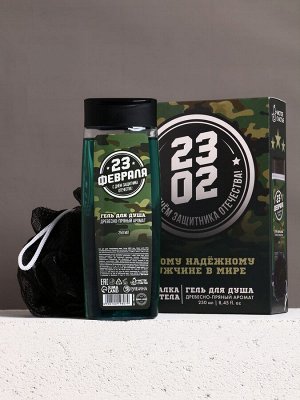Подарочный набор «23 Февраля»: гель для душа 200 мл и мочалка для тела, HARD LINE
