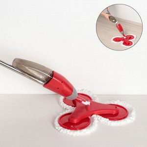 Швабра для мытья пола с распылителем Доляна, 3 насадки из микрофибры, металлическая ручка 122 см, цвет МИКС