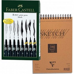 Набор ручек капиллярных 6 штук (линеры XS, S, F, M; кисть B; С), Faber-Castell PITT® Artist, цвет черный