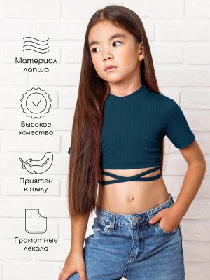 Топ для девочки с короткими рукавами на завязках Amarobaby Generation, лазурно-синий