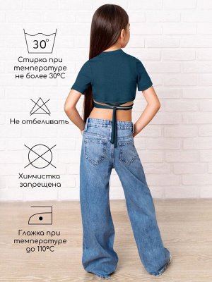 Топ для девочки с короткими рукавами на завязках Amarobaby Generation, лазурно-синий