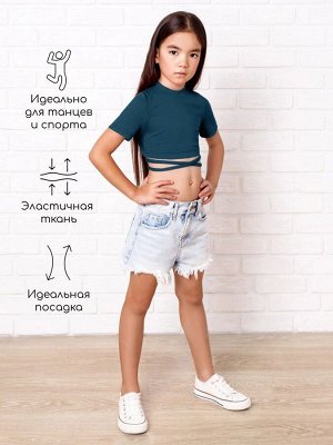 Топ для девочки с короткими рукавами на завязках Amarobaby Generation, лазурно-синий