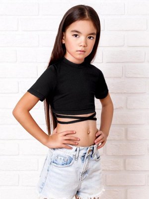 Топ для девочки с короткими рукавами на завязках Amarobaby Generation, черный