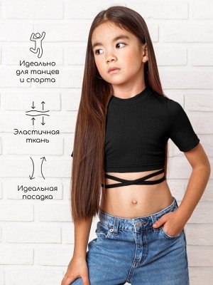 Топ для девочки с короткими рукавами на завязках Amarobaby Generation, черный