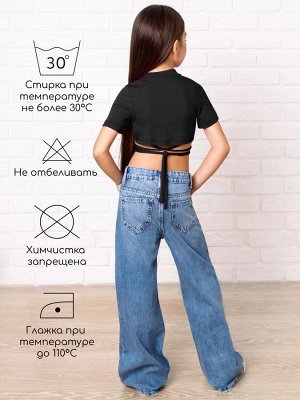 Топ для девочки с короткими рукавами на завязках Amarobaby Generation, черный