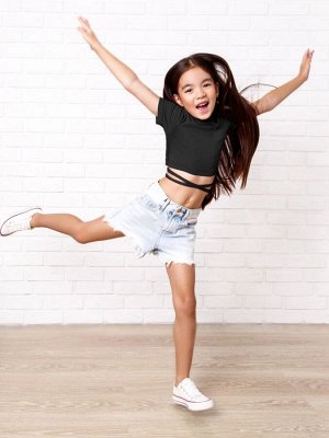 Топ для девочки с короткими рукавами на завязках Amarobaby Generation, черный