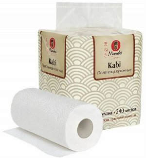 Полотенца кухонные бумажные "Maneki" Kabi 2 слоя, 60 л., белые, 4 рулона/упаковка