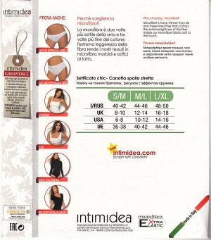 INTIMIDEA CANOTTA SS SETIFICATO CHIC Майка на тонких бретелях из мягкой микрофибры, рисунок эффект кружева. Привлекательный вид, идеально садится по фигуре. (Bianco -белый цвет) пр. Италия