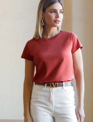 Футболка из премиального хлопка с эластаном т.красный
