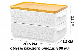 Набор контейнеров для холодца 800 мл с бамбуковой крышкой "Птички на ветке" 20,5x12x12 см