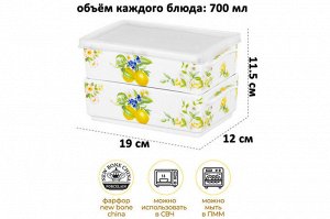 Набор из 2-х блюд для холодца 700 мл, 19x12x11,5 см, "Лимоны", NEW BONE CHINA