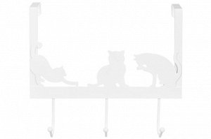 Вешалка на дверь 3 крючка "Кошки", белая, 28,5x11x25 см