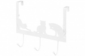 Вешалка на дверь 3 крючка "Кошки", белая, 28,5x11x25 см