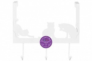 Вешалка на дверь 3 крючка "Кошки", белая, 28,5x11x25 см