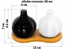 Набор для специй "Чеснок" на деревянной подставке, 2 предмета, 12x6x7 см