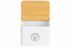 Емкость для хранения SALT 1,5 л с бамбуковой крышкой, белая (14x11x11 см)