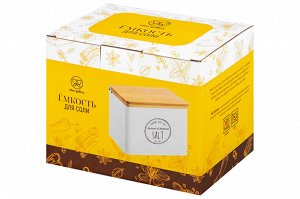 Емкость для хранения SALT 1,5 л с бамбуковой крышкой, белая (14x11x11 см)