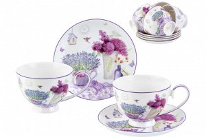 Чайный набор 12 пр. 300 мл "Лаванда" на ножке, NEW BONE CHINA
