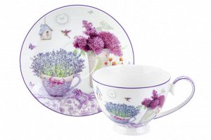 Чайный набор 12 пр. 300 мл "Лаванда" на ножке, NEW BONE CHINA