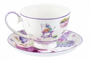 Чайный набор 12 пр. 300 мл "Лаванда" на ножке, NEW BONE CHINA
