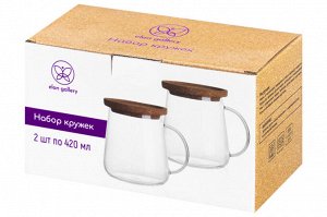 Набор кружек Crystal Glass с пробковой крышкой-подставкой, 420 мл, 11,5*9*10,5 см