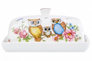 Масленка 13,5x9x6,5 см "Совушки" из фарфора NEW BONE CHINA