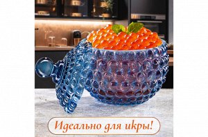 Горшочек для меда 300 мл, синий, 11x11x13.5 см, дизайн 'Пузырьки'