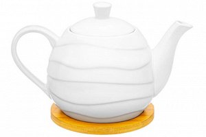 Чайник 900 мл "Айсберг волны" с деревянной подставкой (21,5*13,5*14,5 см)