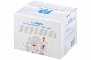 Чайник 900 мл "Айсберг волны" с деревянной подставкой (21,5*13,5*14,5 см)