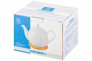 Чайник 900 мл "Айсберг волны" с деревянной подставкой (21,5*13,5*14,5 см)