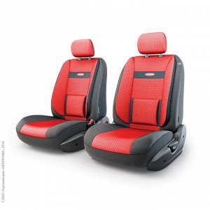 Авточехлы Трансформеры COMFORT, экокожа, спинка из эласт. экокожи, 6 предм., анатом. поддержки, карман, липучки, широкие резинки, AIRBAG,  передний ряд, чёрн./красный
