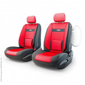 Авточехлы Трансформеры COMFORT, экокожа, спинка из эласт. экокожи, 6 предм., анатом. поддержки, карман, липучки, широкие резинки, AIRBAG,  передний ряд, чёрн./красный