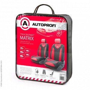 Авточехлы Трансформеры MATRIX, экокожа, спинка из эласт. экокожи, 6 предм., карман, липучки, широкие резинки, AIRBAG,  передний ряд, чёрн./красный
