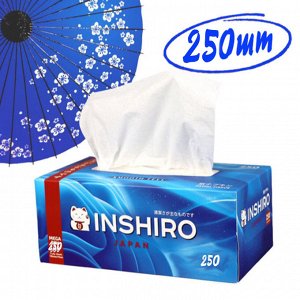 Салфетки бумажные в коробке INSHIRO Mega Box 2 слоя, белые, синяя коробка, 250 шт./коробка