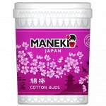 Палочки ватные космет. &quot;Maneki&quot; SAKURA, с бел. бум. стиком и 2 аппл., в пласт. стакане, 150 шт./упак