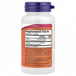 NOW Foods, витамины D3 и K2, 120 растительных капсул