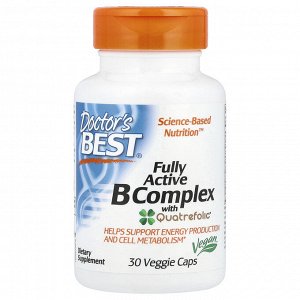 Doctor's Best, комплекс активных витаминов B с Quatrefolic, 30 вегетарианских капсул