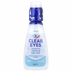 Clear Eyes, Triple Action, увлажняющие / снимающие покраснение капли для глаз, 15 мл (0,5 жидк. унц.)