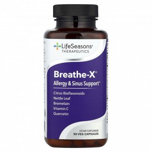 LifeSeasons, Breathe-X, средство от аллергии и заложенности носа, 90 вегетаранских капсул