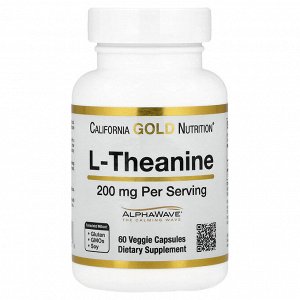 California Gold Nutrition, L-теанин, с AlphaWave®, 200 мг, 60 растительных капсул