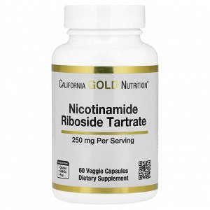 California Gold Nutrition, Никотинамид рибозид тартрат (NR), 250 мг, 60 растительных капсул