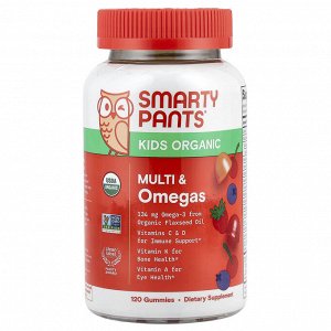 SmartyPants, органические мультивитамины и омега-кислоты для детей, со вкусом ягод и вишни, 120 жевательных таблеток