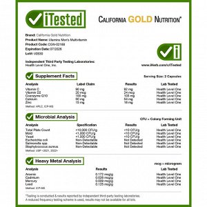 California Gold Nutrition, Ultamins, мультивитаминный комплекс для мужчин с коэнзимом Q10, грибами, ферментами, овощами и ягодами, 60 растительных капсул