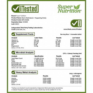 Super Nutrition, SimplyOne®, мультивитамины и полезные травы для мужчин, с витамином A и витамином C, смесь органических цельных продуктов и растительных компонентов, лесные ягоды, 30 жевательных табл