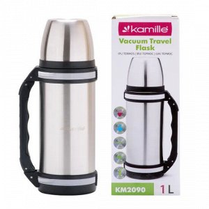 Термос 1000ml. из нержавеющей стали с ручкой и ремешком