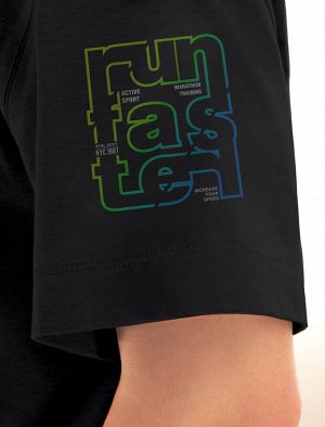 Свободная футболка  с авторским принтом черный_run faster