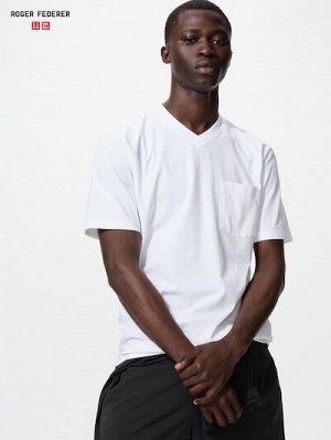 UNIQLO x Roger Federer - хлопковая футболка AIRism с внешним карманом - 00 WHITE